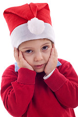 Image showing Boy as Santa Claus is worried