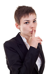 Image showing woman with the finger near her lips