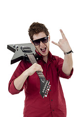 Image showing Rock star with guitar and sunglasses