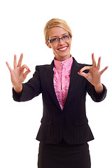 Image showing Happy business woman thumbs up 