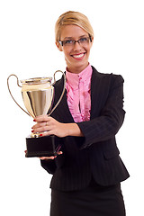 Image showing Business woman with trophy
