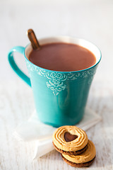 Image showing Hot chocolate and biscuits