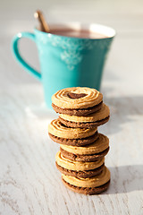 Image showing Hot chocolate and biscuits