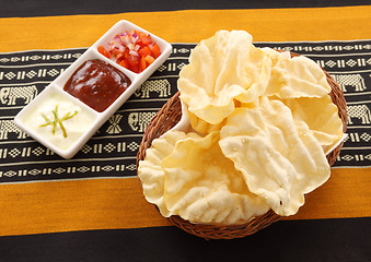 Image showing Pappadums And Condiments