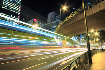 Image showing Modern Urban City with Freeway Traffic at Night, hong kong 