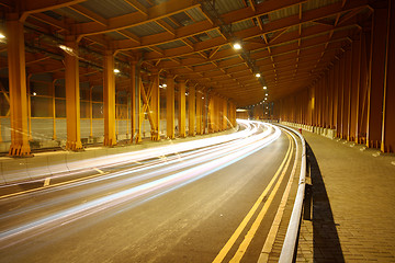 Image showing Modern Urban City with Freeway Traffic at Night, hong kong 