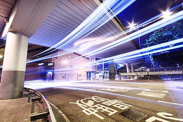 Image showing Modern Urban City with Freeway Traffic at Night, hong kong 