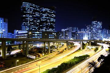 Image showing Modern Urban City with Freeway Traffic at Night, hong kong 