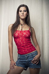 Image showing attractive girl in red shirt