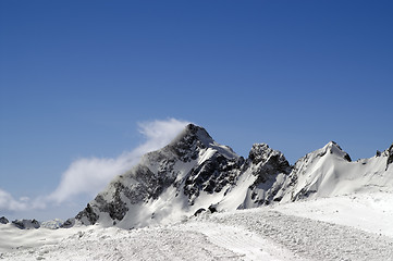 Image showing Trace of the snowcat on ski slope