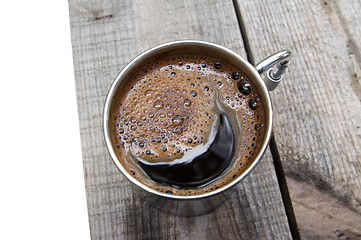 Image showing Metal mug of coffee