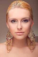 Image showing attractive girl portrait wiht ethnic earring