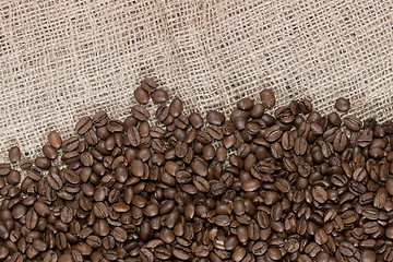 Image showing Coffee beans and canvas