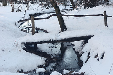 Image showing Wooden bridge and brook