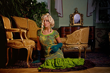 Image showing attractive blond girl in gown at the castle