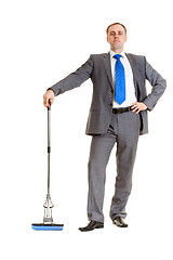 Image showing Businessman with a mop