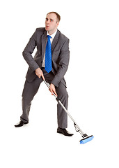 Image showing Businessman with a mop