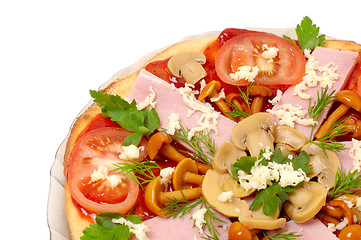 Image showing Pizza with mushrooms and ham isolated