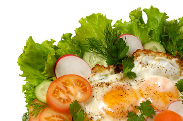 Image showing Chicken eggs with greens isolated