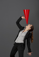 Image showing Woman with a megaphone