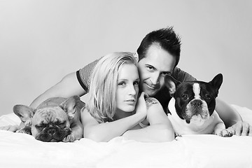 Image showing sexy couple with pets
