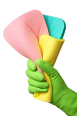 Image showing Few washing sponges in hand