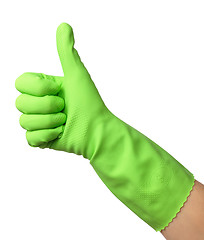 Image showing Hand wearing rubber glove shows thumb up sign