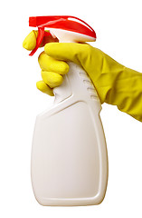 Image showing Hand holds sprayer with chemical cleaner