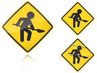Image showing Variants a Works on the road - road sign