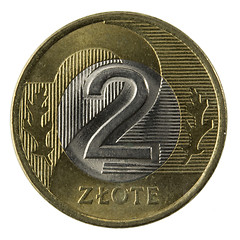 Image showing Polish 2 zloty coin, macro isolated on white