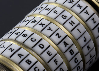 Image showing Password or keyword - combination puzzle box with rings of letters