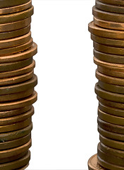 Image showing two stacks of coins with copy space between them