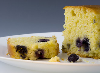 Image showing Cornbread with blueberries on a white plate