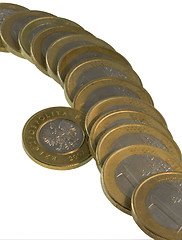 Image showing pile of one Euro coins with a single Polish coin sticking out
