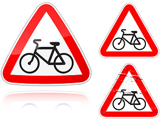 Image showing Intersection with the bike road - road sign