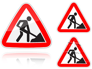 Image showing Variants a Works on the road - road sign