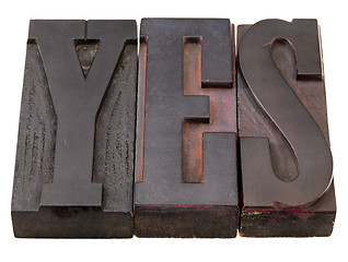 Image showing yes - word in antique letterpress type