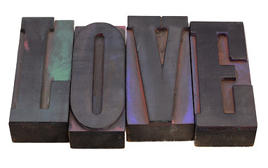 Image showing love word in letterpress type