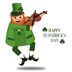 Image showing Happy St Patricks Day Leprechaun Fiddler