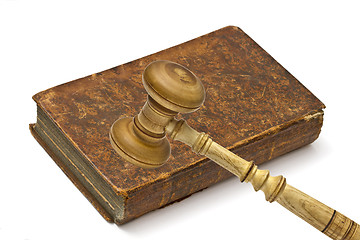 Image showing Old book and gavel