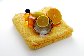 Image showing Citrus flavored SPA on yellow towel