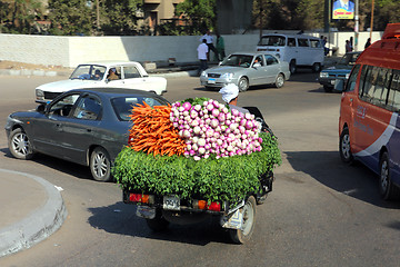 Image showing Egyptian peasant carries carrots and radishes