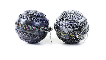 Image showing two silver Christmas ball