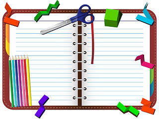 Image showing Organizer with pencils, scissors and paper pieces set