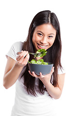 Image showing Asian woman eating salad