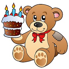 Image showing Cute teddy bear with cake