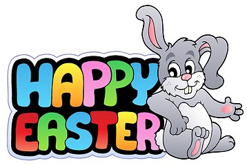 Image showing Happy Easter sign with happy bunny