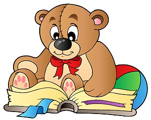 Image showing Cute teddy bear reading book