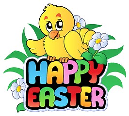 Image showing Happy Easter sign with chicken
