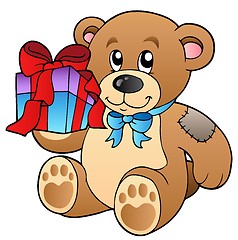 Image showing Cute teddy bear with gift